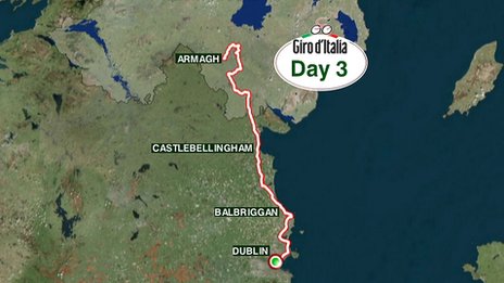 The route for day three of the Giro d'Italia on May 11th next year, which will take in Dundalk and Castlebellingham