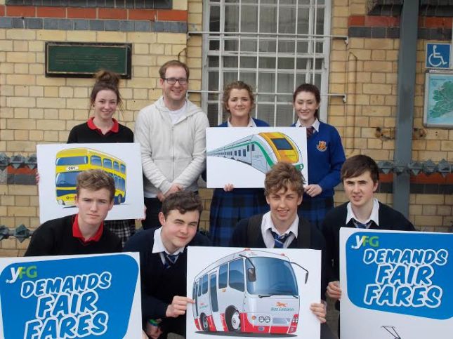 Louth Young Fine Gael chairman Ciaran Callan at the launch of the Fair Fares campaign with local students at Clarke Station in Dundalk
