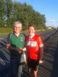 Fiona Rogers winner of the Louth Women's Road Race receiving her medal