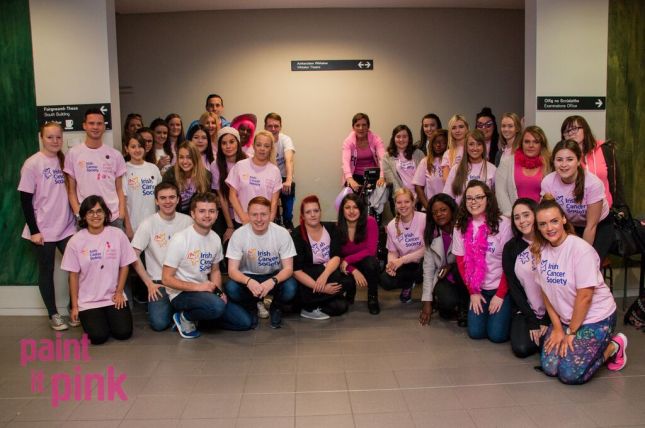 Students from the third year BA in Event Management class taking part in the Paint it Pink event in Dundalk IT last week 